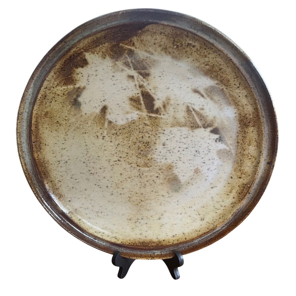 Vintage 1988 Studio Art Pottery Charger Platter Signed Lee 88 Leaf Resist 11"